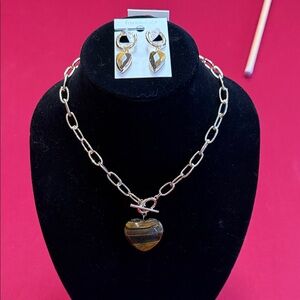 Francesca's Collections Gold-Tone Chain Necklace with Tiger Eye Heart -set